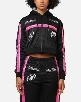 Playboy Women's Racing 1953 Cropped Zip Jacket Black