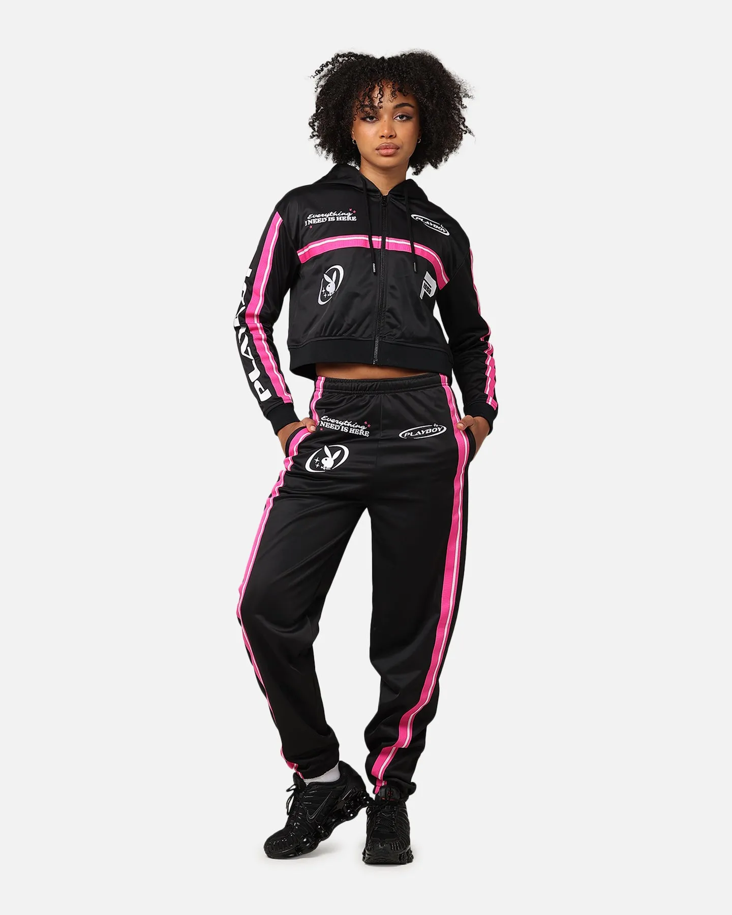 Playboy Women's Racing 1953 Cropped Zip Jacket Black