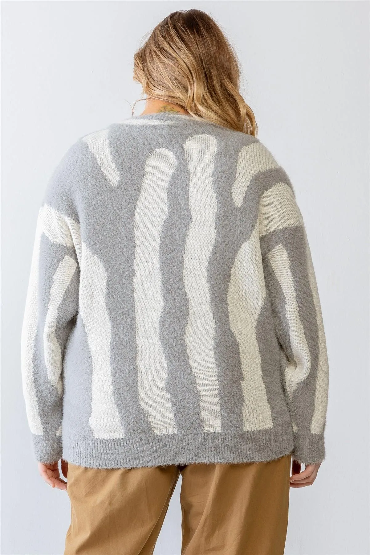 Plus Size Grey Knit Fuzzy Animal Print Sweater /2-2-1