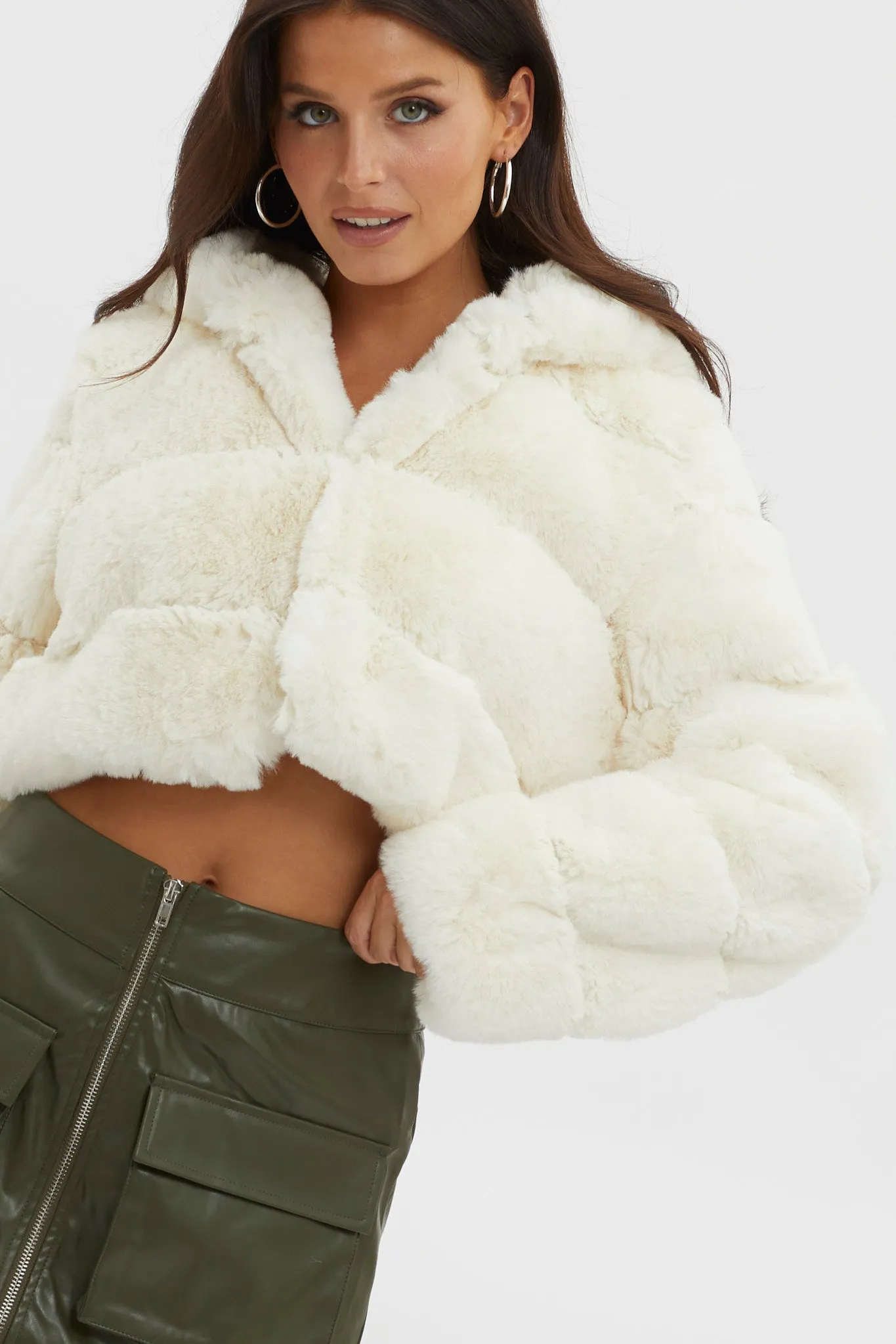 Polina Hooded Faux Fur Jacket Ivory