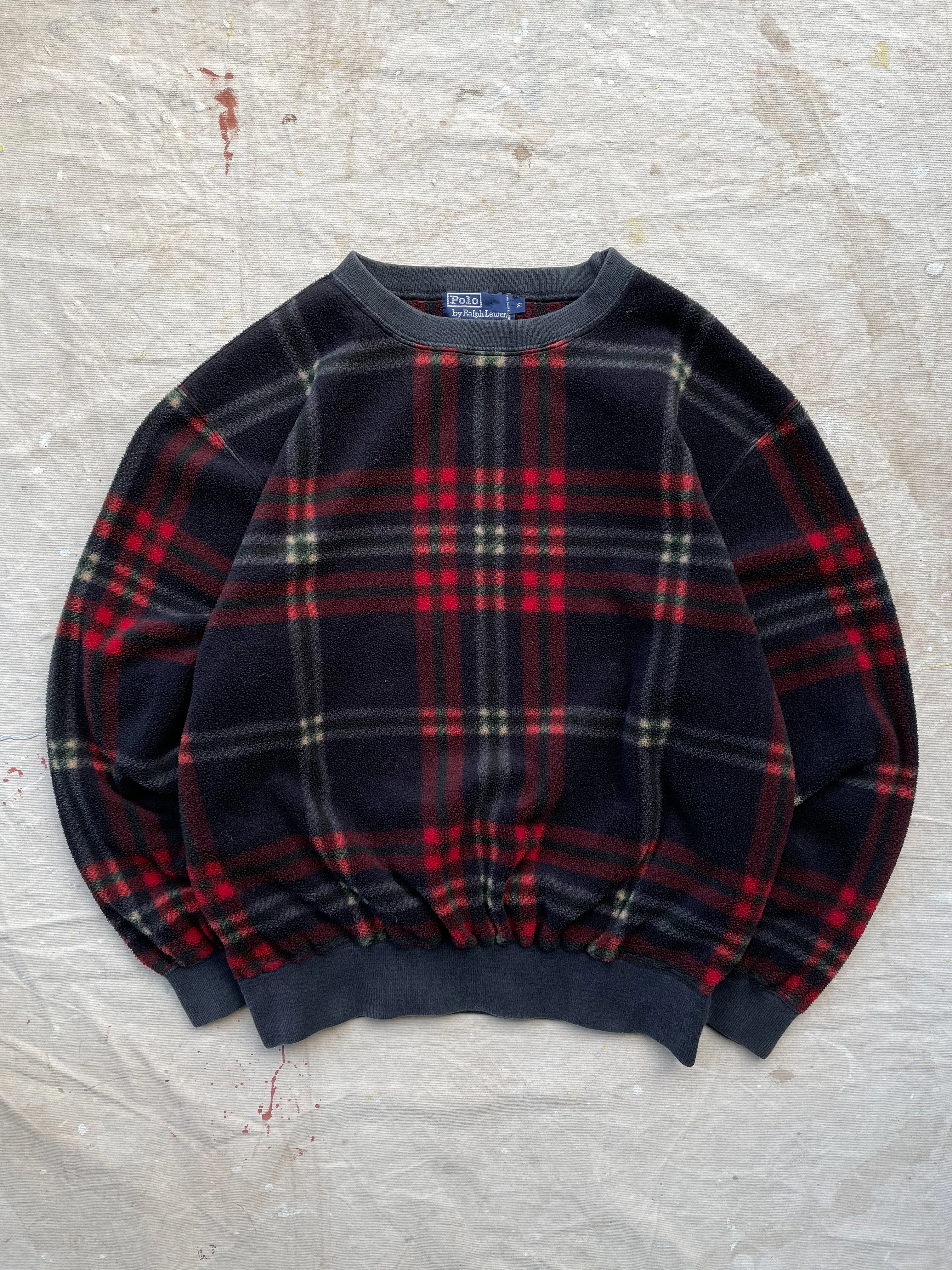 POLO RALPH LAUREN TARTAN FLEECE PULLOVER—RED/BLK [M]