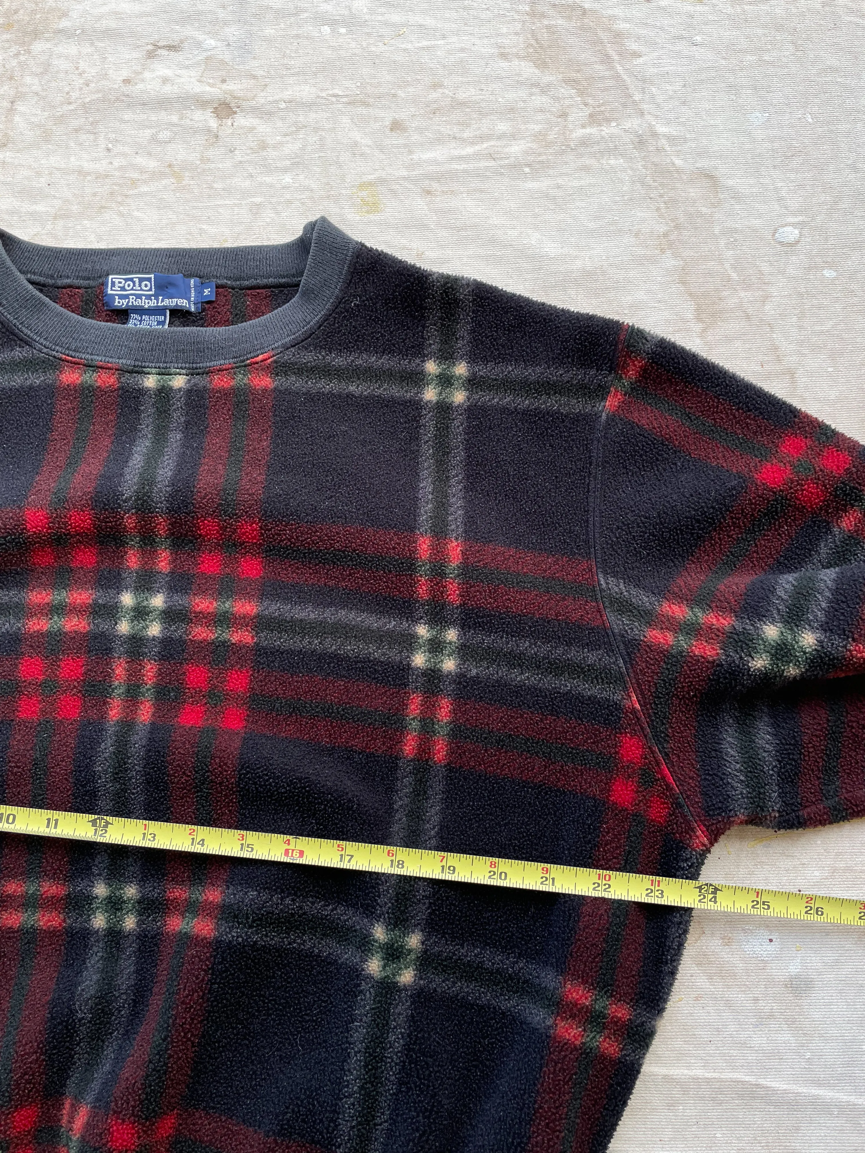 POLO RALPH LAUREN TARTAN FLEECE PULLOVER—RED/BLK [M]