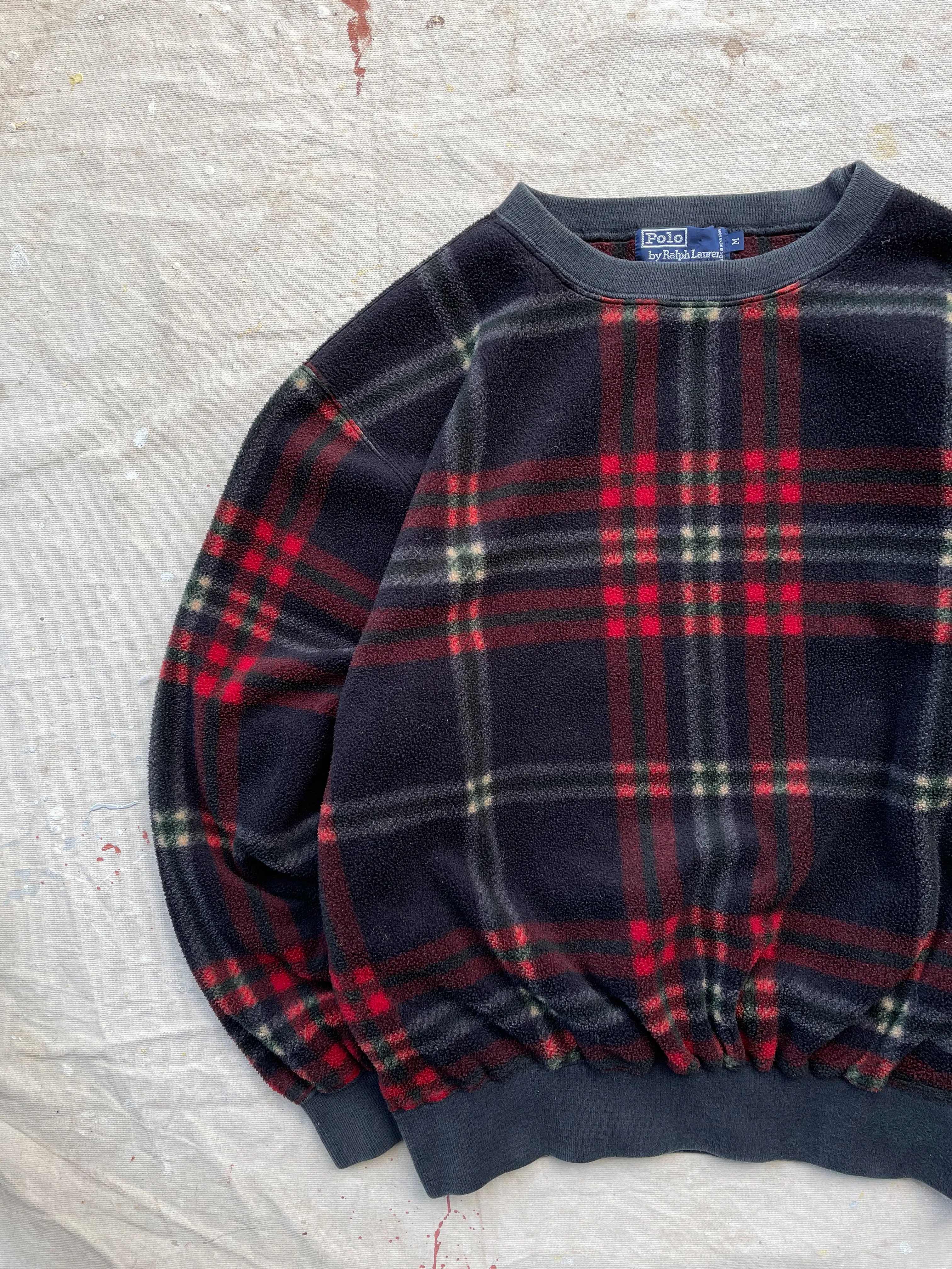 POLO RALPH LAUREN TARTAN FLEECE PULLOVER—RED/BLK [M]