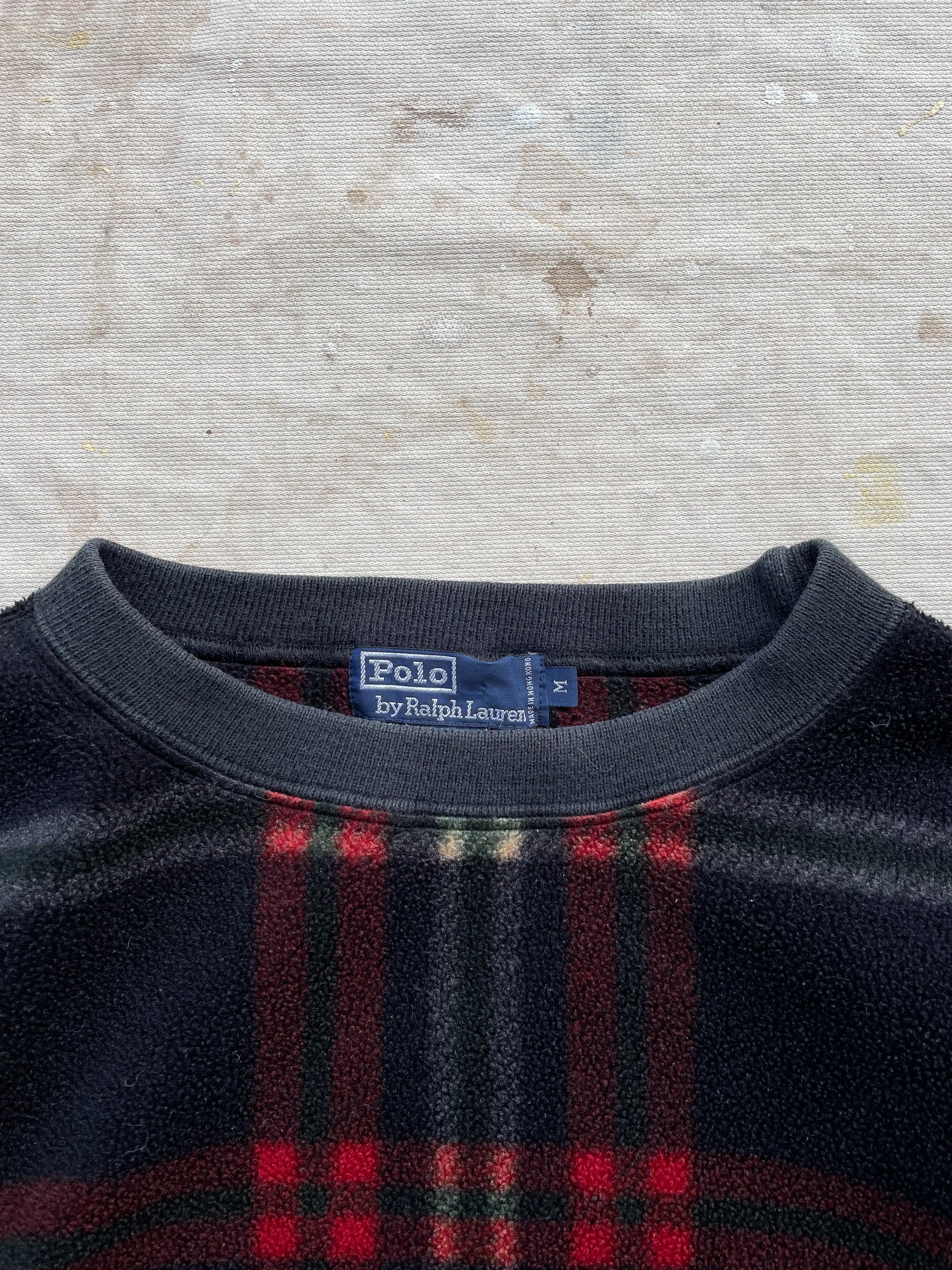 POLO RALPH LAUREN TARTAN FLEECE PULLOVER—RED/BLK [M]