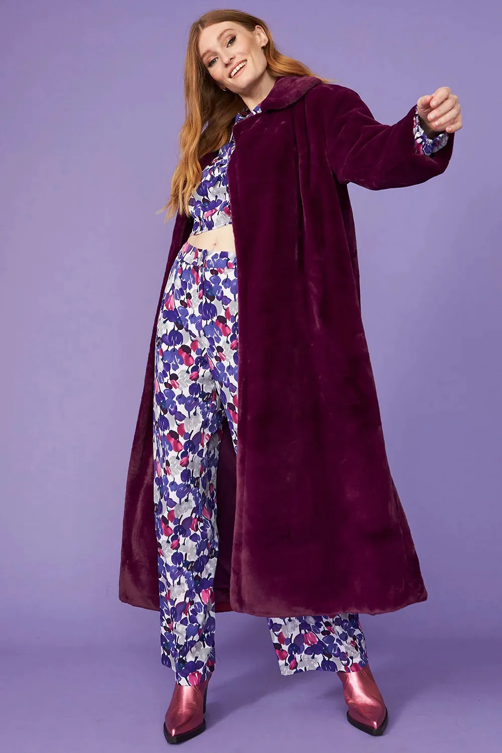 Purple Faux Fur Maxi Coat