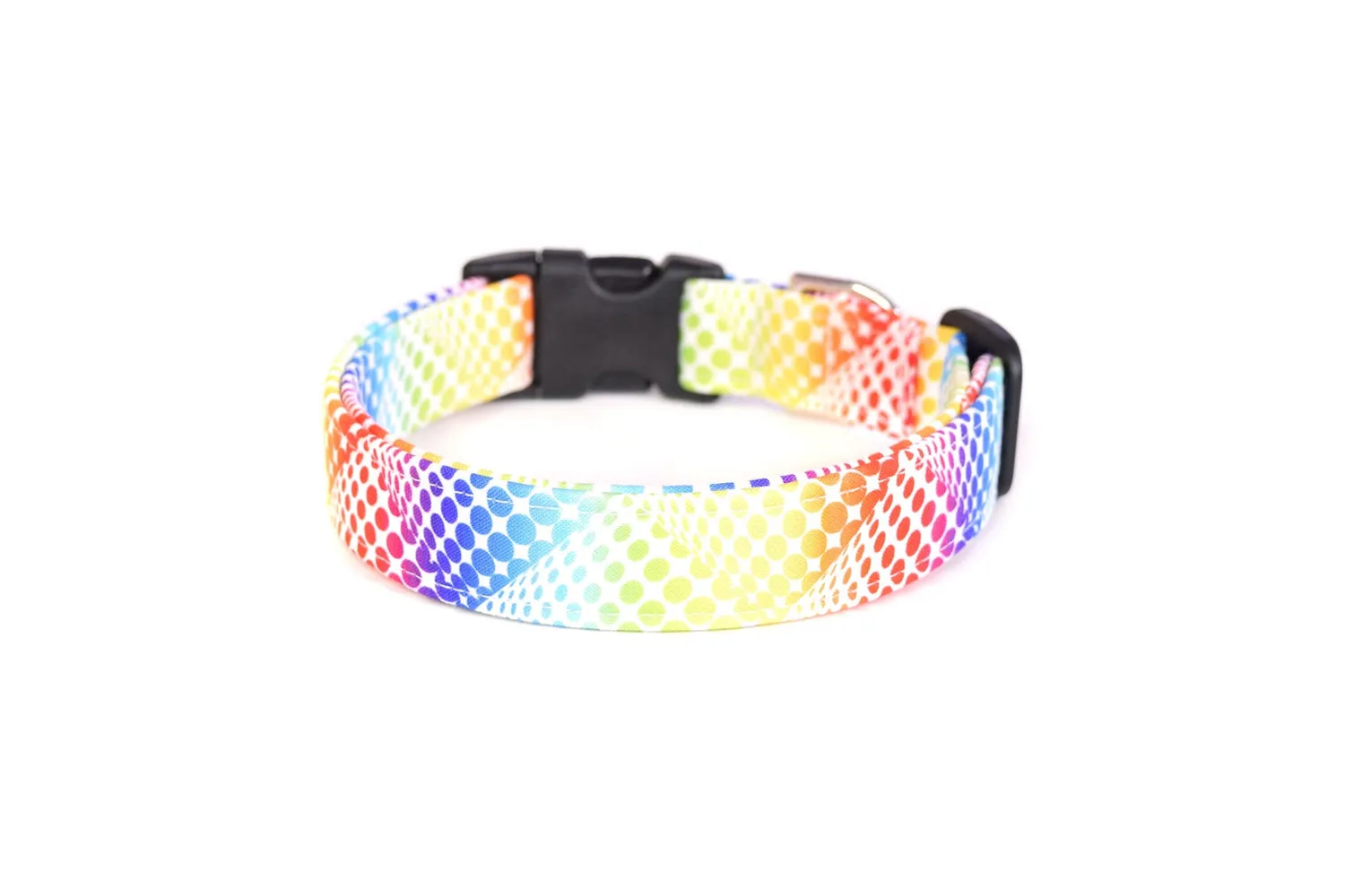 Rainbow Dots on White Dog Collar