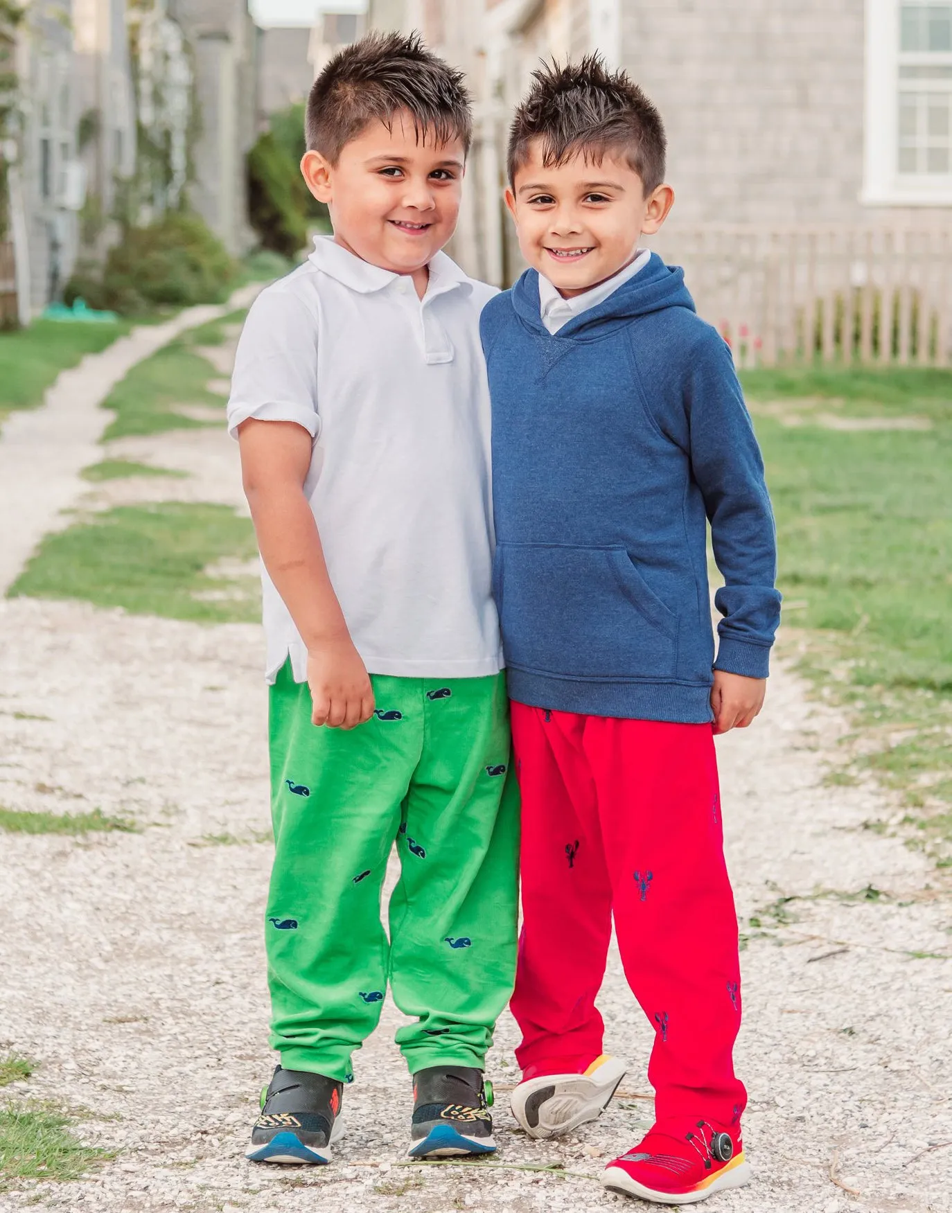 Red Corduroy Pants with Navy Lobsters