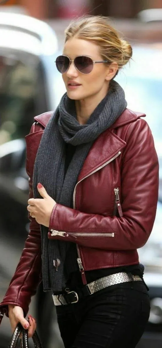 Rosie Huntington Whiteley Maroon Jacket