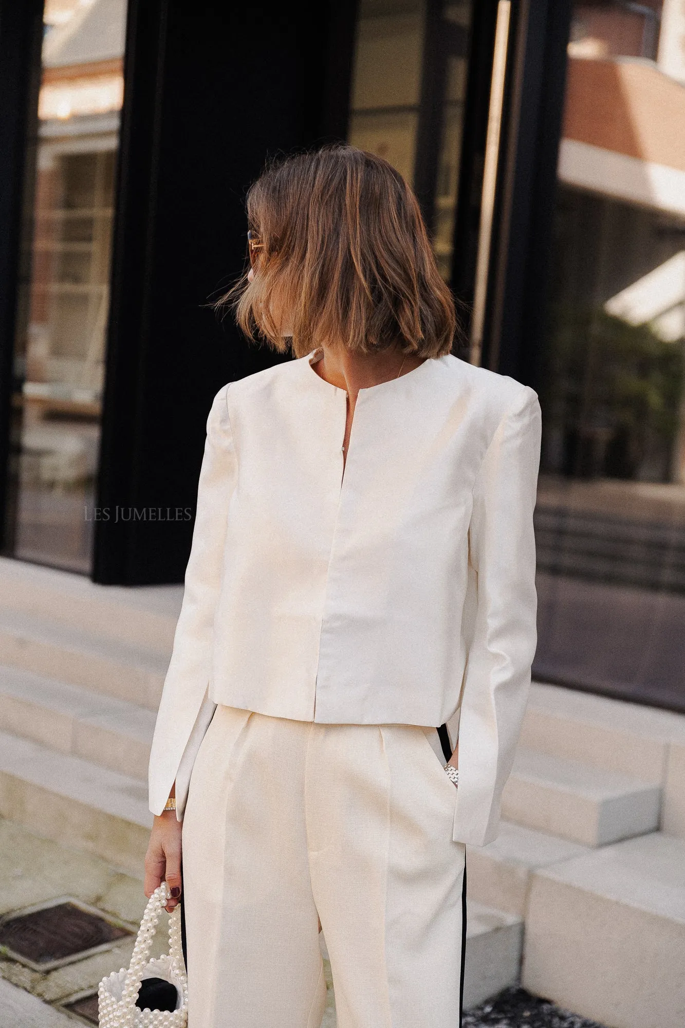 Ruthie cropped long sleeve blouse ivory