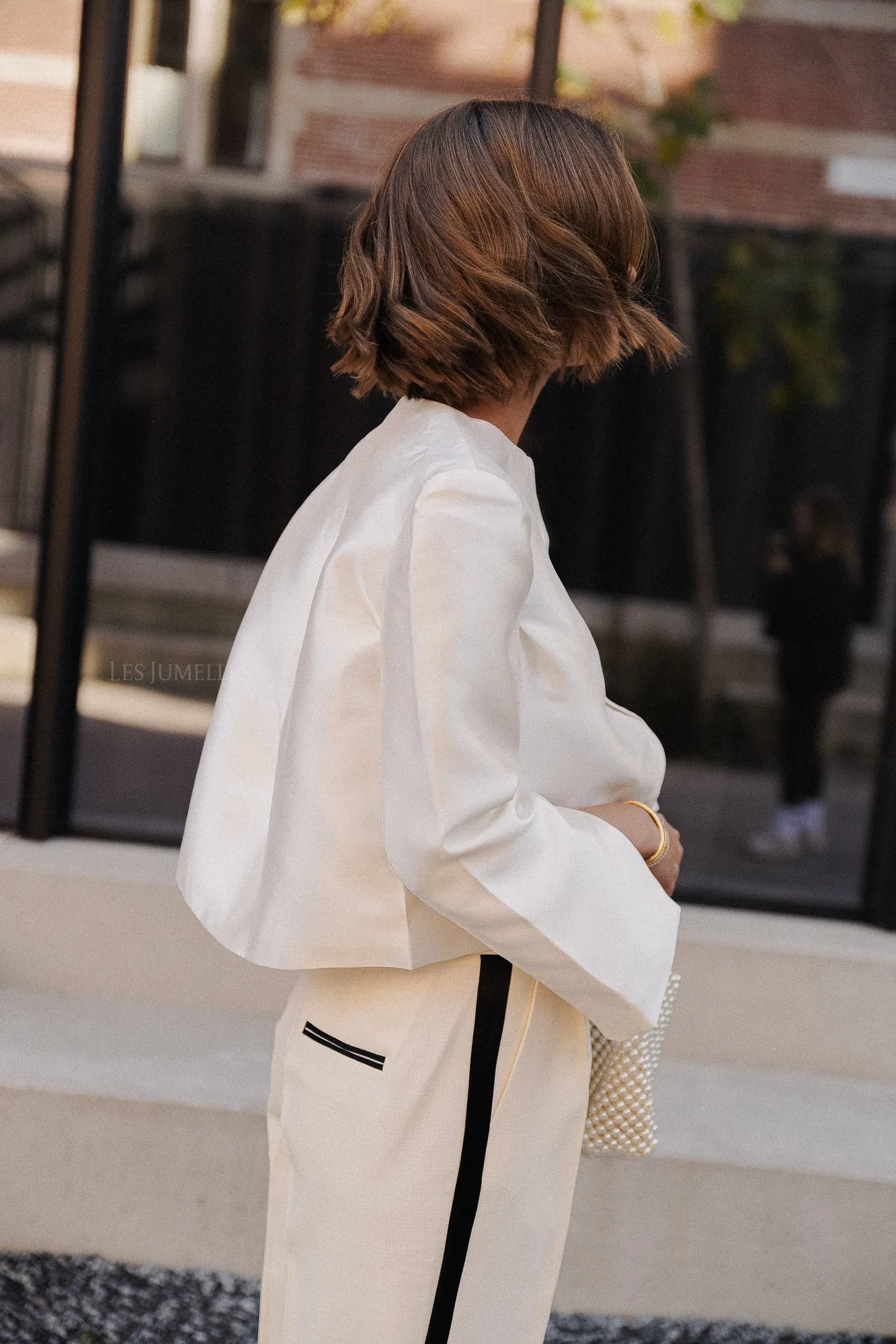 Ruthie cropped long sleeve blouse ivory