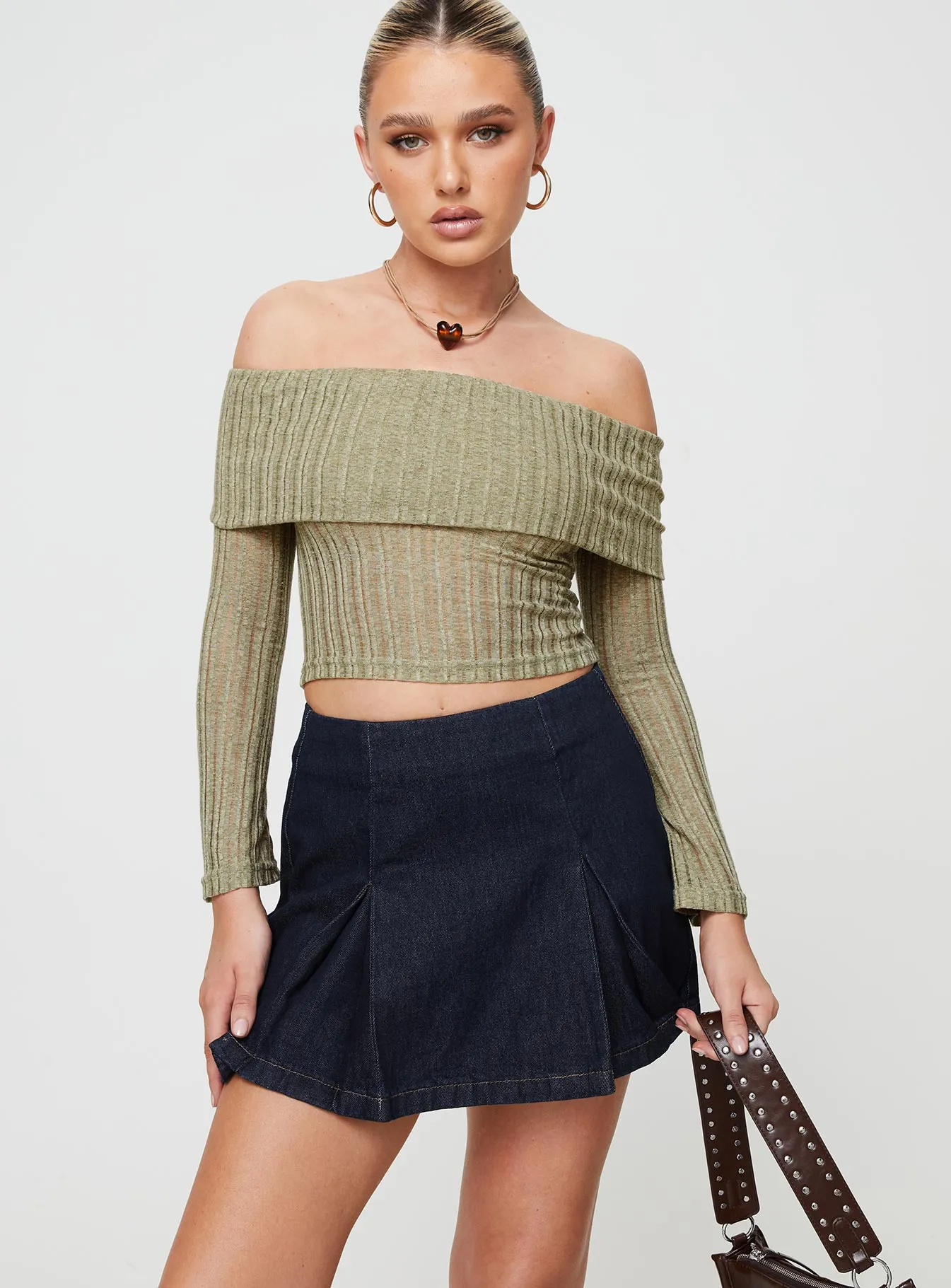 Sawan Pleated Denim Mini Skirt Dark Wash