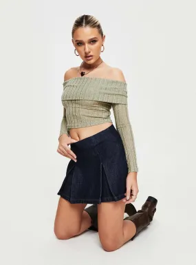 Sawan Pleated Denim Mini Skirt Dark Wash