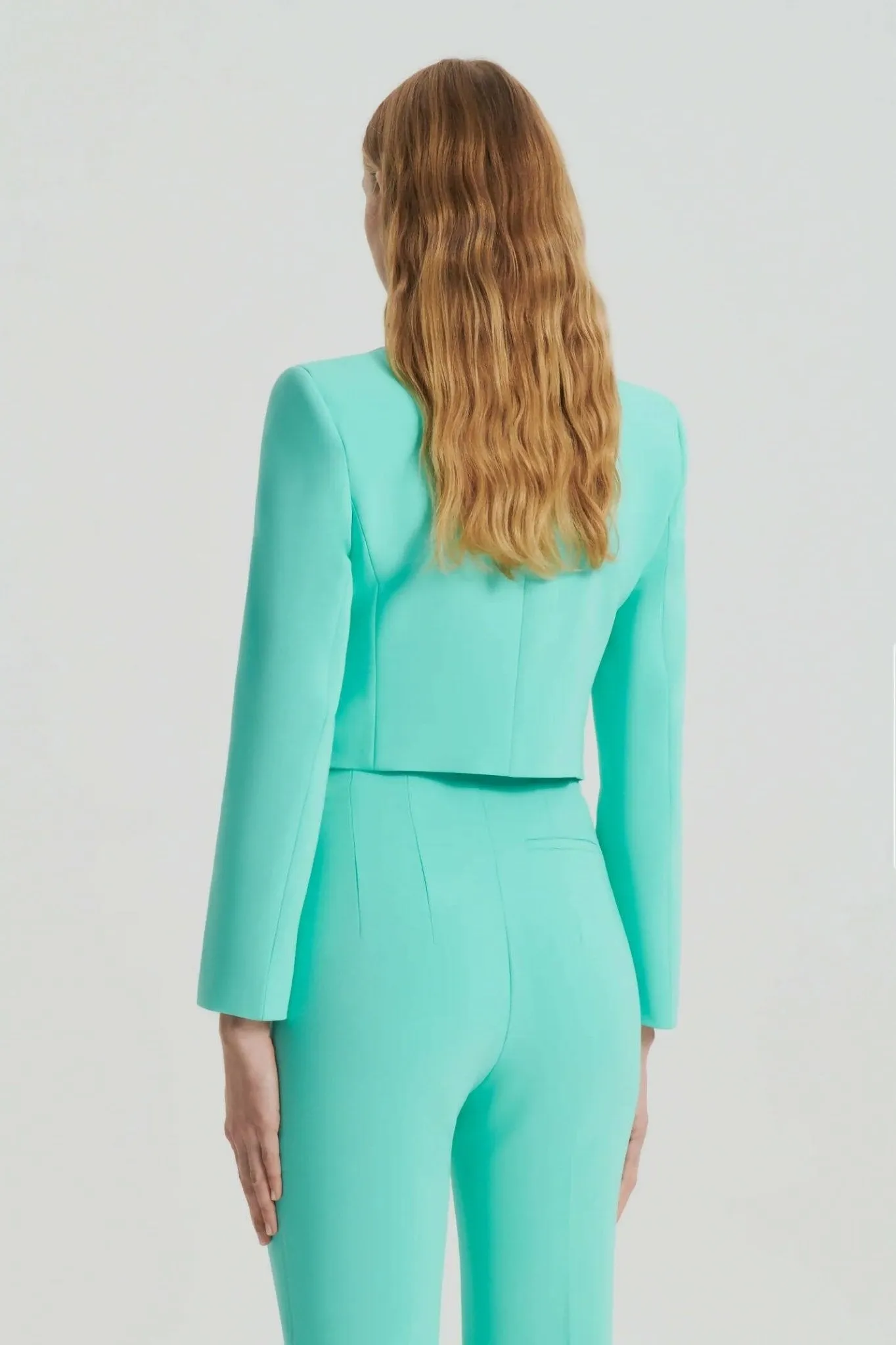 Scanlan Theodore Tailored Bustier Dress and Crop Jacket in Turquoise