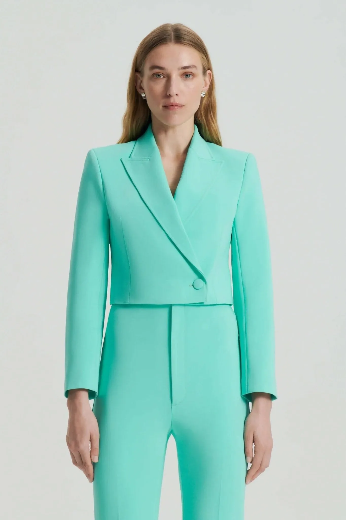 Scanlan Theodore Tailored Bustier Dress and Crop Jacket in Turquoise