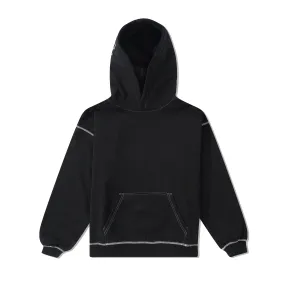 Script Contrast Stitch Pullover Hood, Black