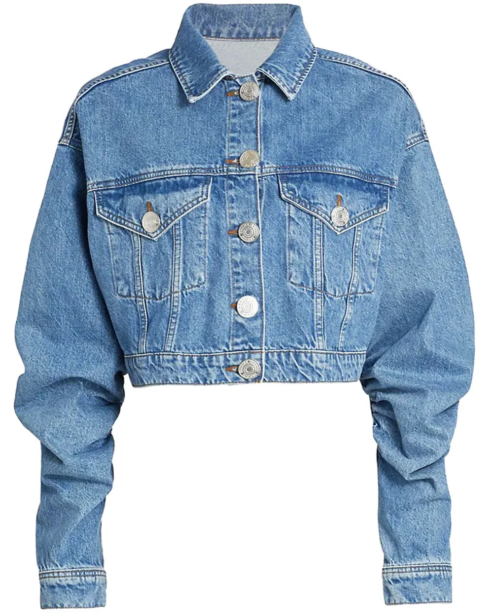 Sea Level  Ruched Sleeve Denim Jacket