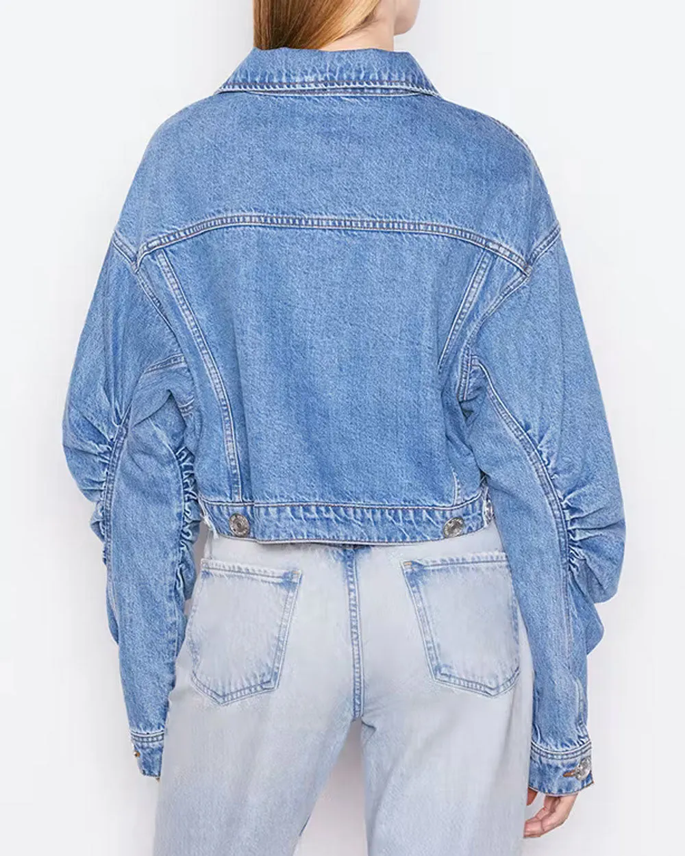 Sea Level  Ruched Sleeve Denim Jacket