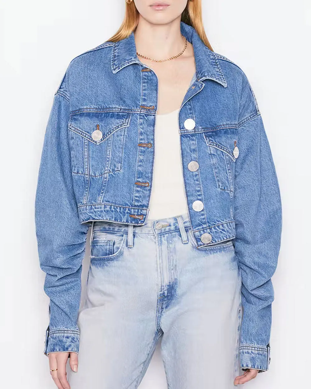 Sea Level  Ruched Sleeve Denim Jacket