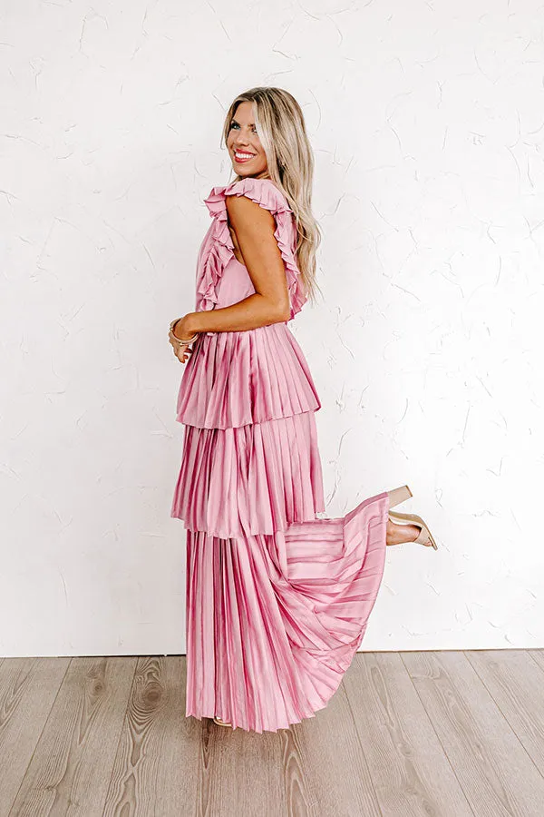 Seeking Champagne Pleated Maxi Dress In Blush