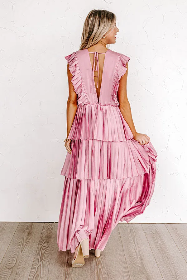 Seeking Champagne Pleated Maxi Dress In Blush