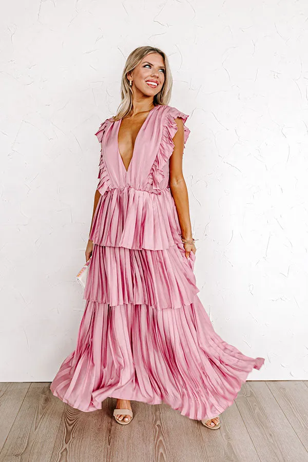 Seeking Champagne Pleated Maxi Dress In Blush