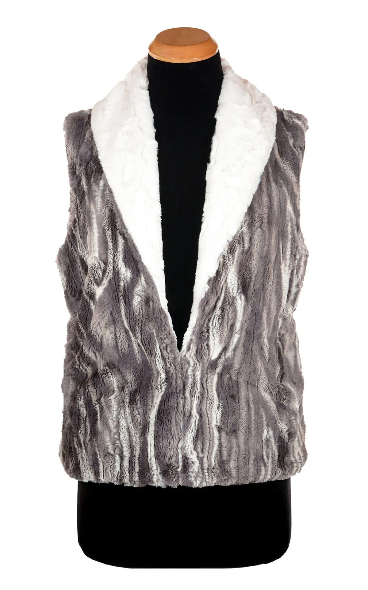 Shawl Collar Vest - Marble in Dune Faux Fur with Cuddly Fur