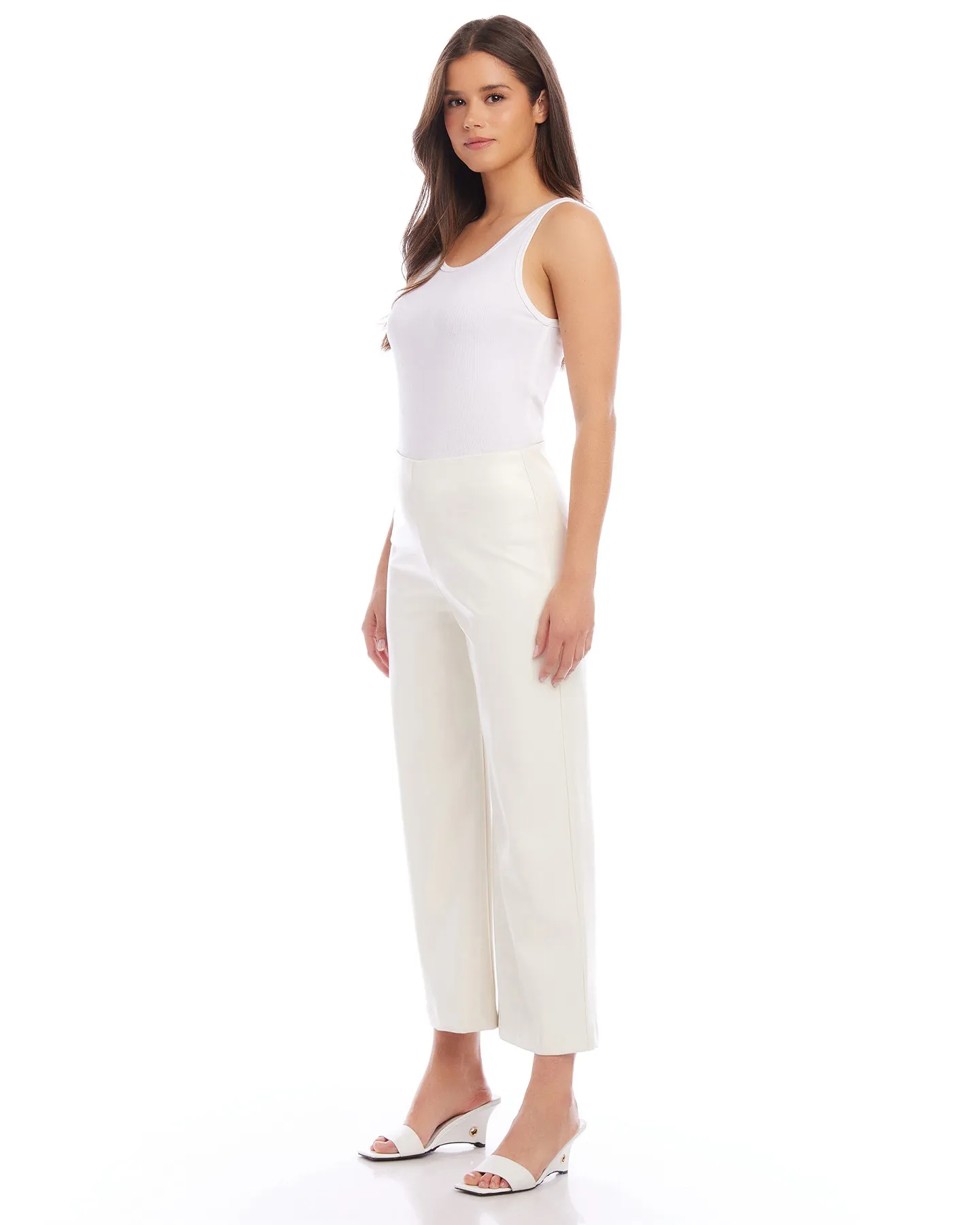 SOFT FAUX LEATHER CROPPED PANT - OFF WHITE