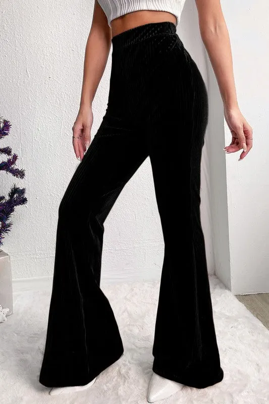 Solid Color High Waist Corduroy Flare Pants