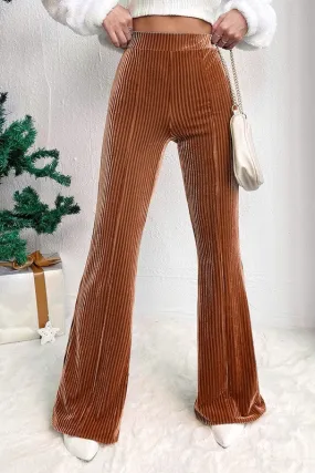 Solid Color High Waist Corduroy Flare Pants