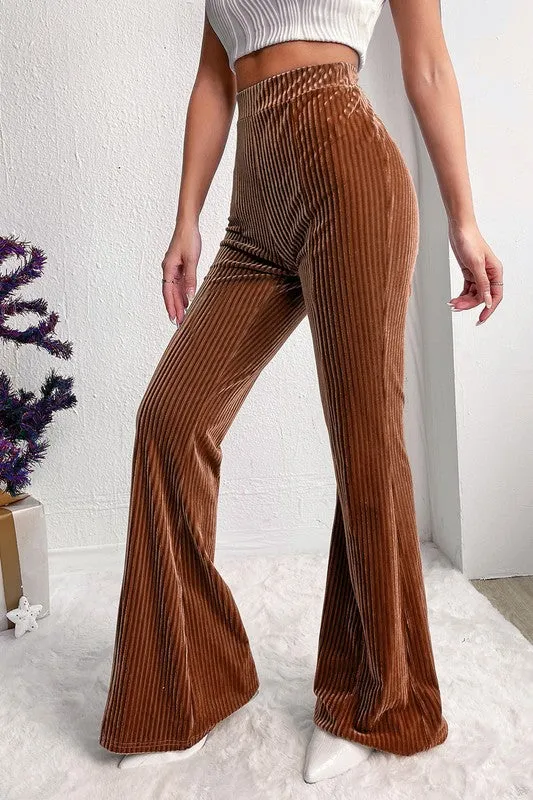 Solid Color High Waist Corduroy Flare Pants