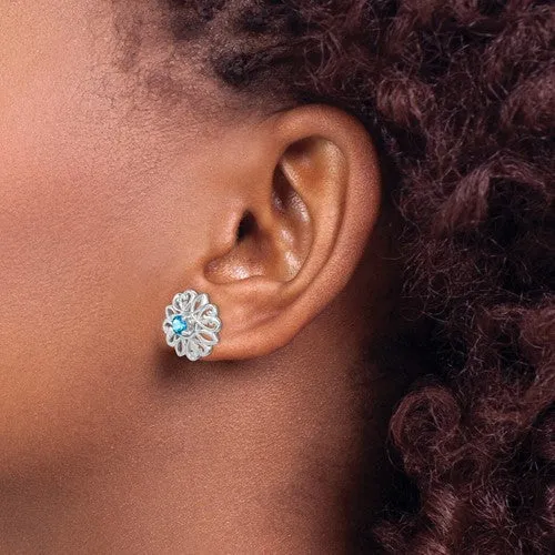 Sterling Silver Sky Blue Topaz Filigree Flower Stud Jacket Earrings