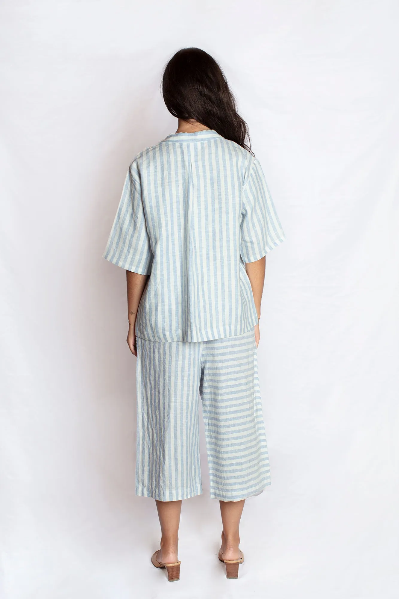 Striped Linen Culottes in Blue