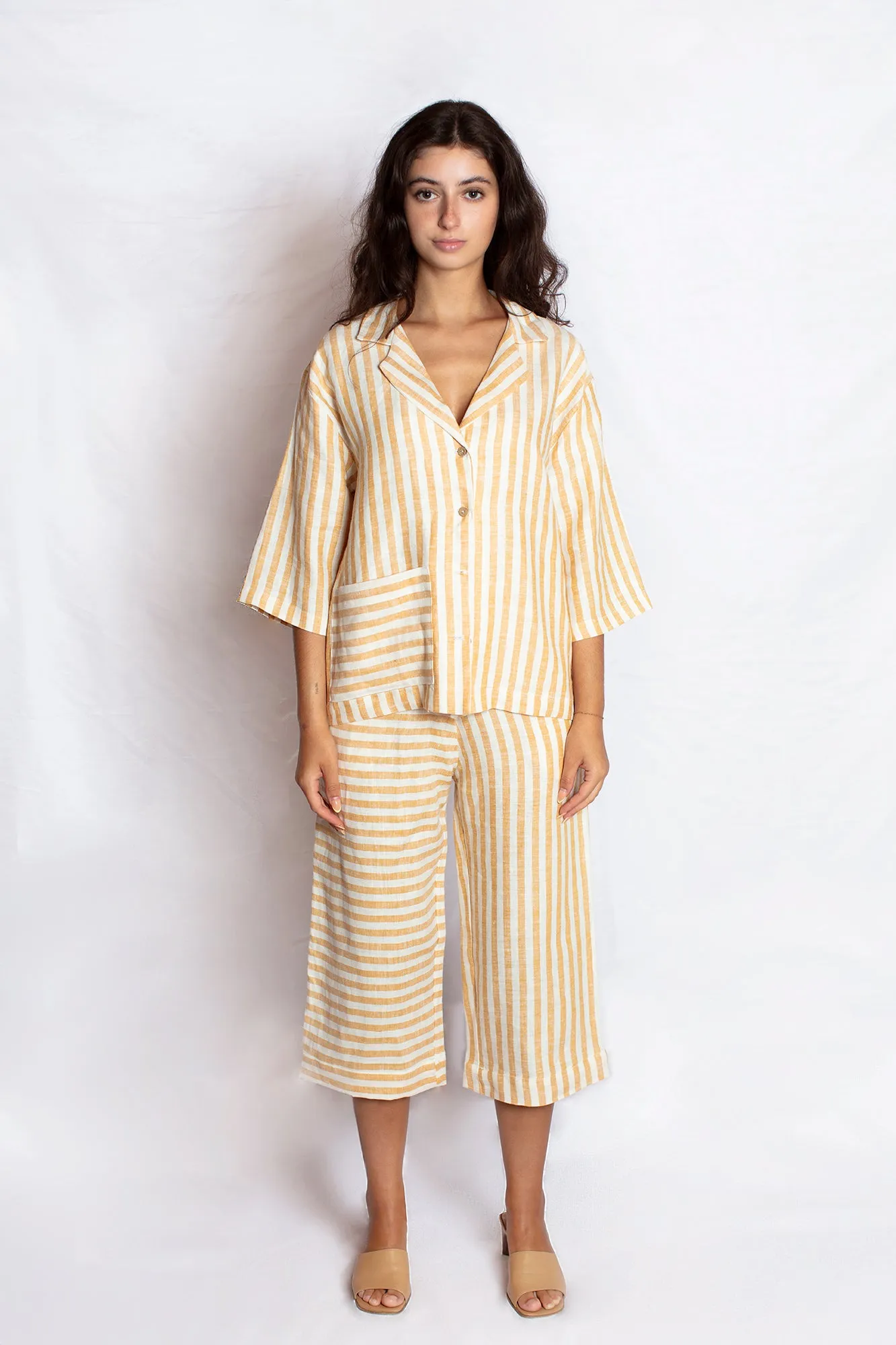 Striped Linen Culottes in Yellow