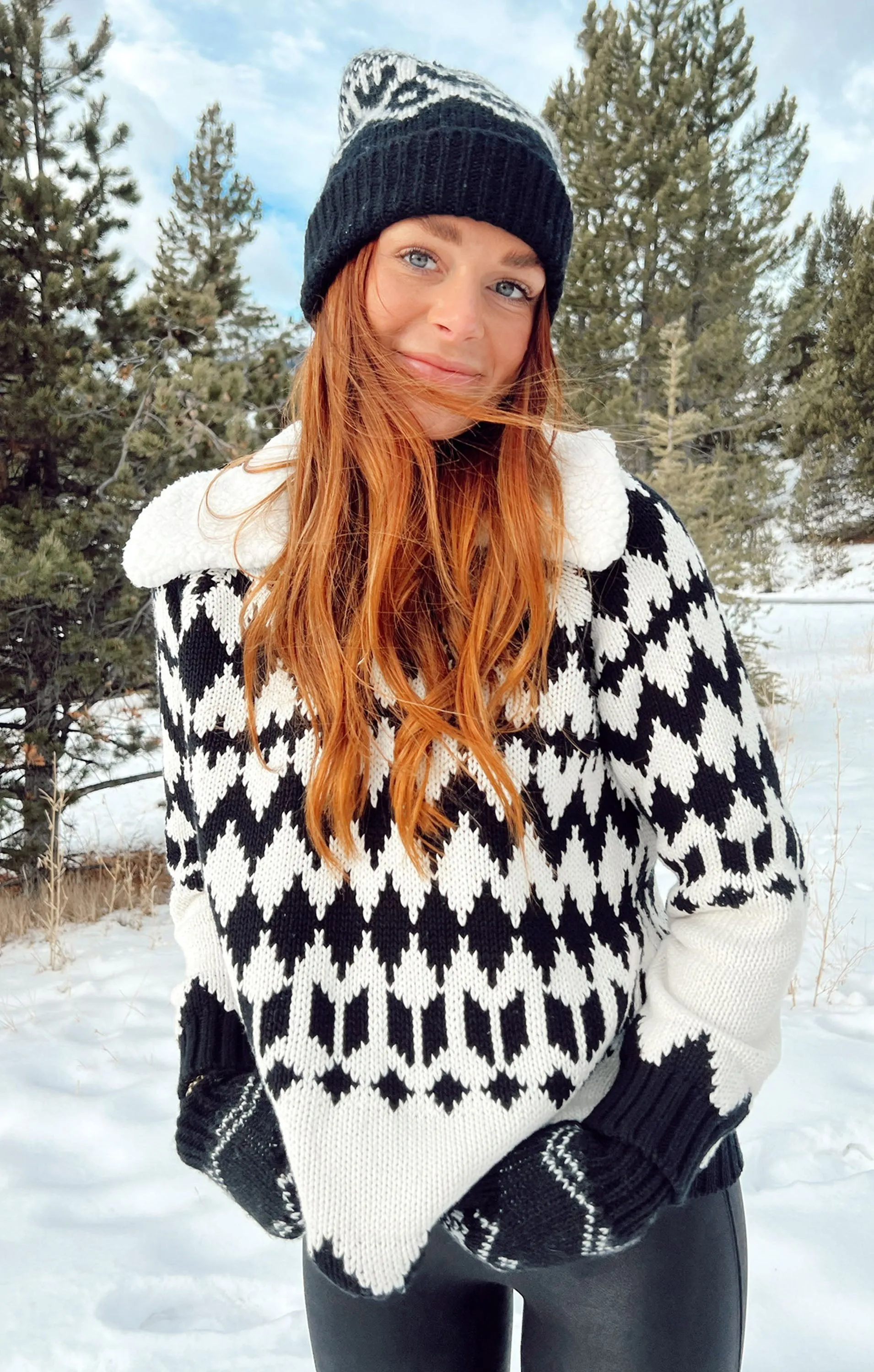 Sun Valley Pullover ~ White with Faux Sherpa