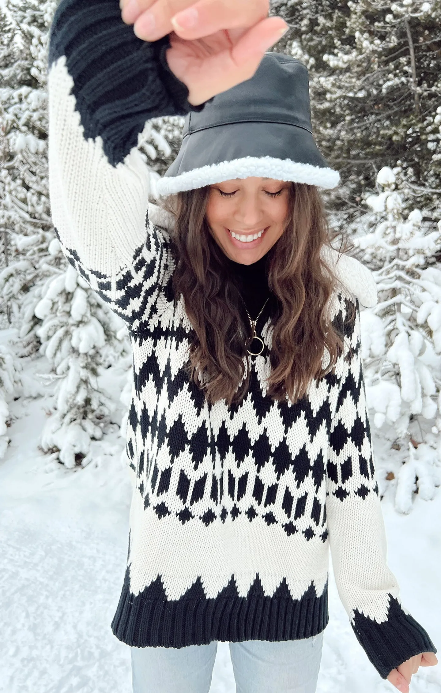 Sun Valley Pullover ~ White with Faux Sherpa