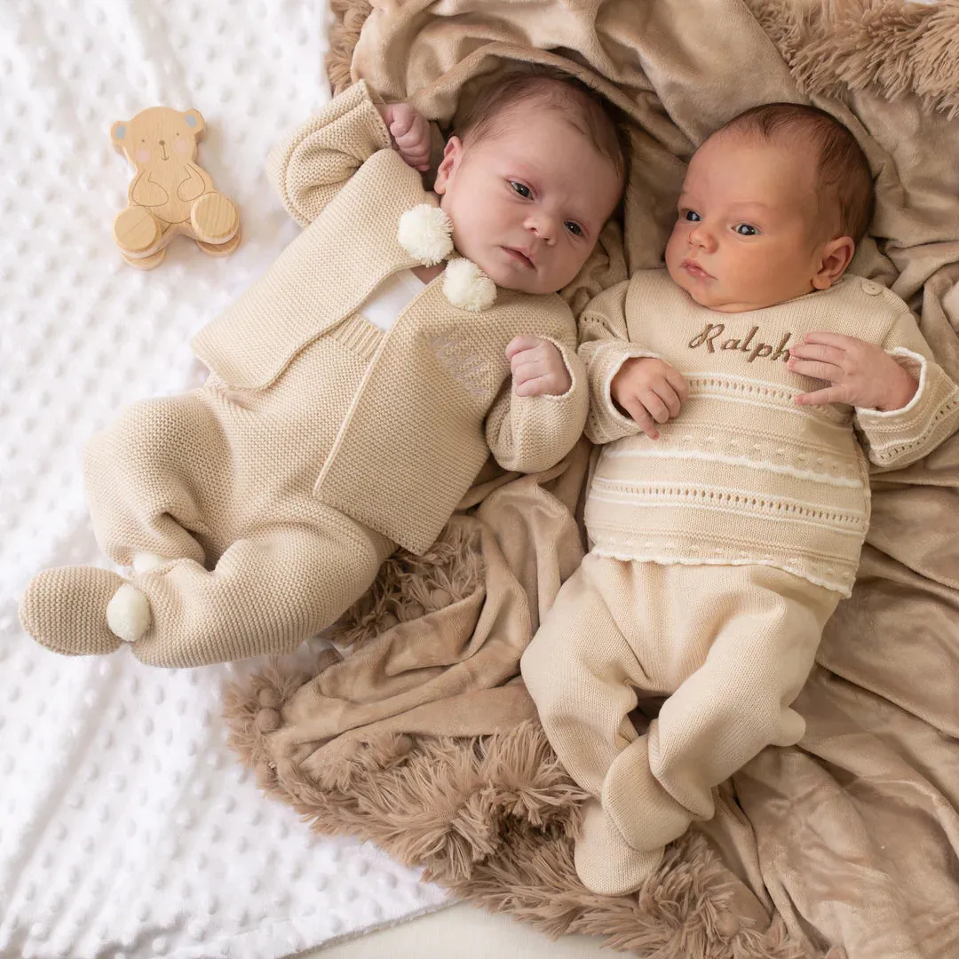 Taupe Knitted Pom 2 Piece Outfit