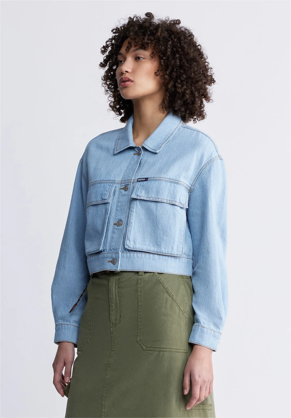 Teagan Women's Boxy Denim Jacket in Bleached Blue - BL15967