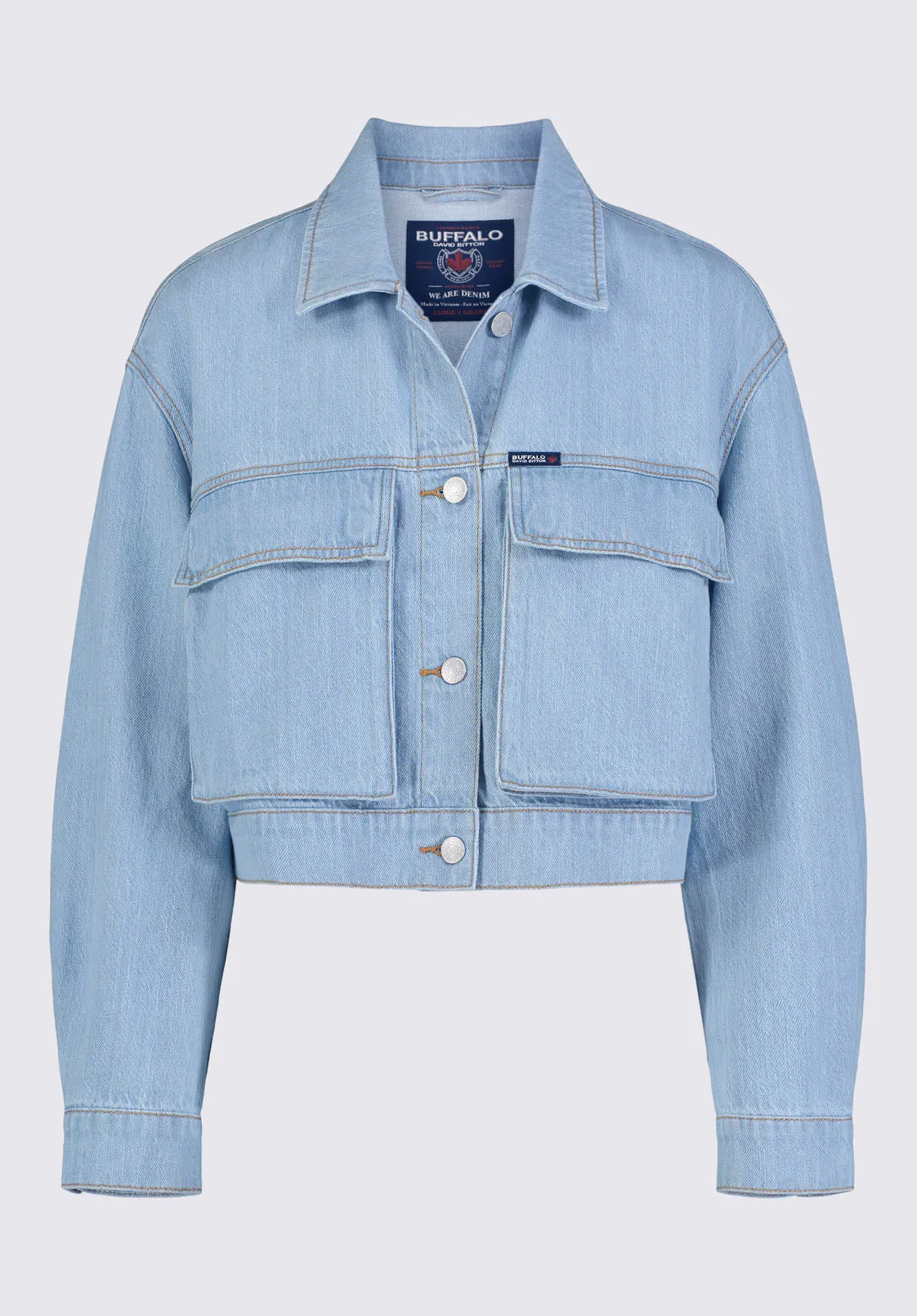 Teagan Women's Boxy Denim Jacket in Bleached Blue - BL15967