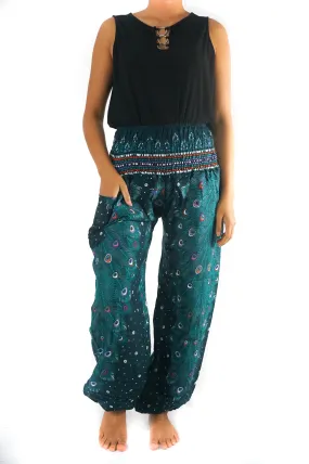 Teal PEACOCK Pants Women Boho Pants Hippie Pants Yoga