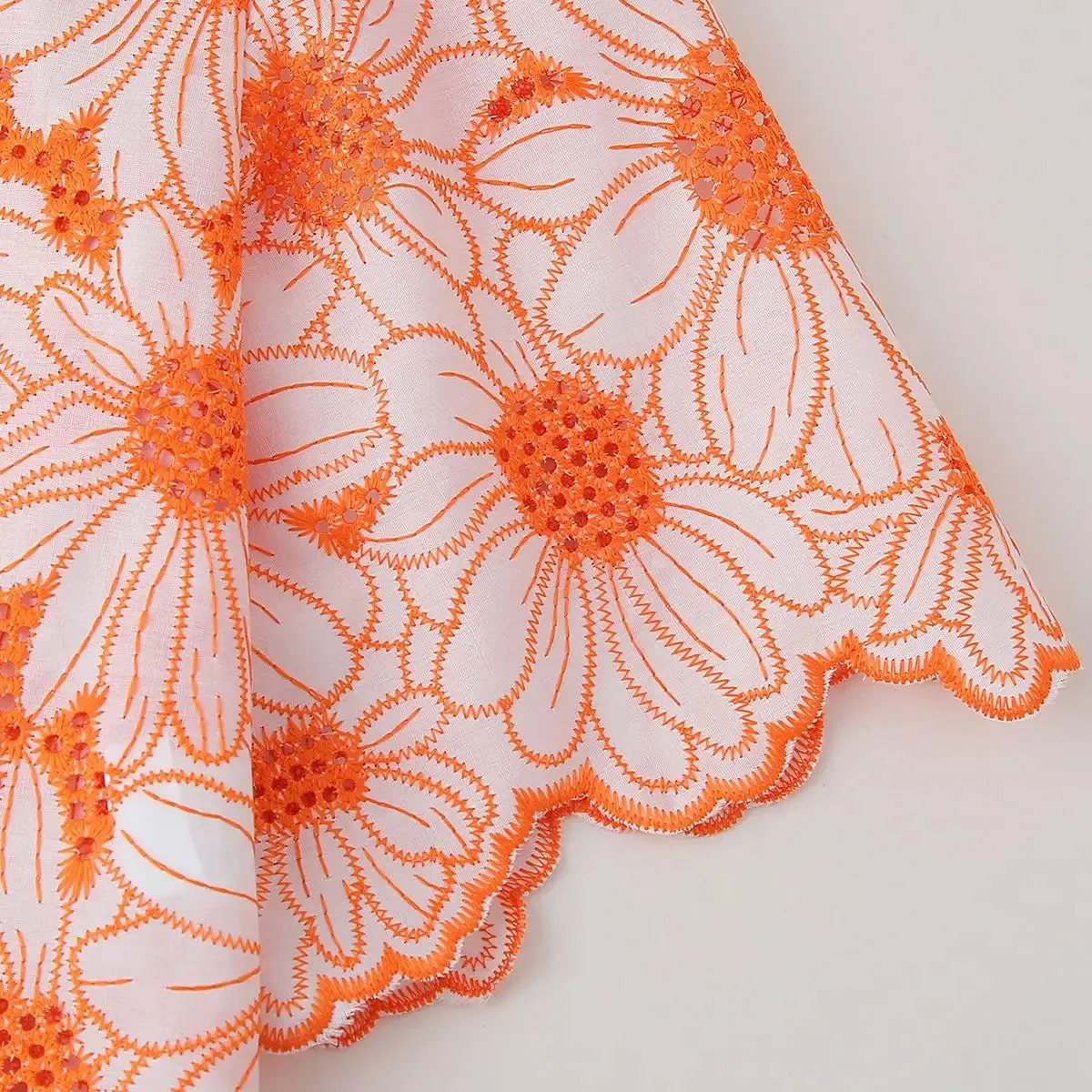 TEEK - Orange Daisy Embroidery Crop Shirt