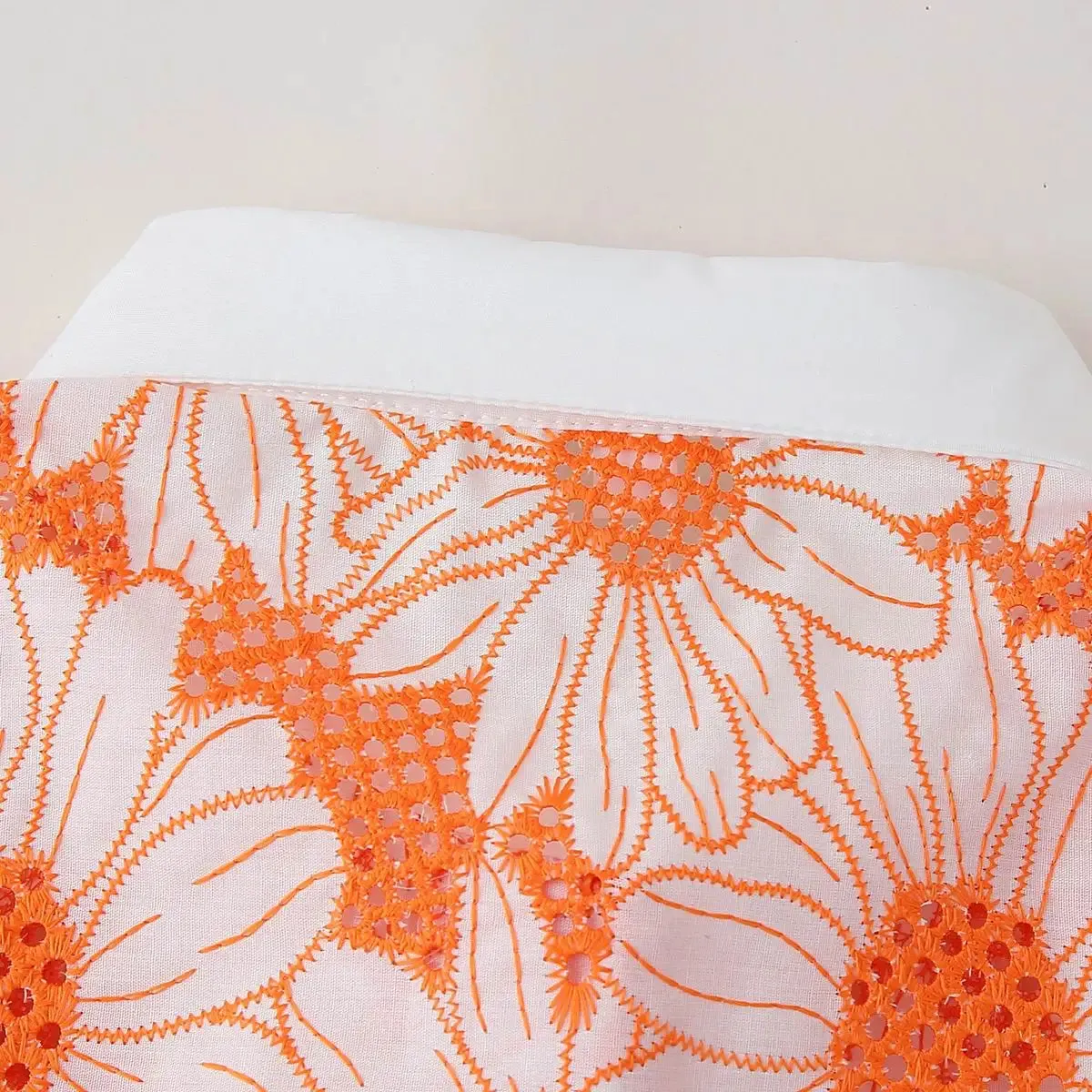 TEEK - Orange Daisy Embroidery Crop Shirt