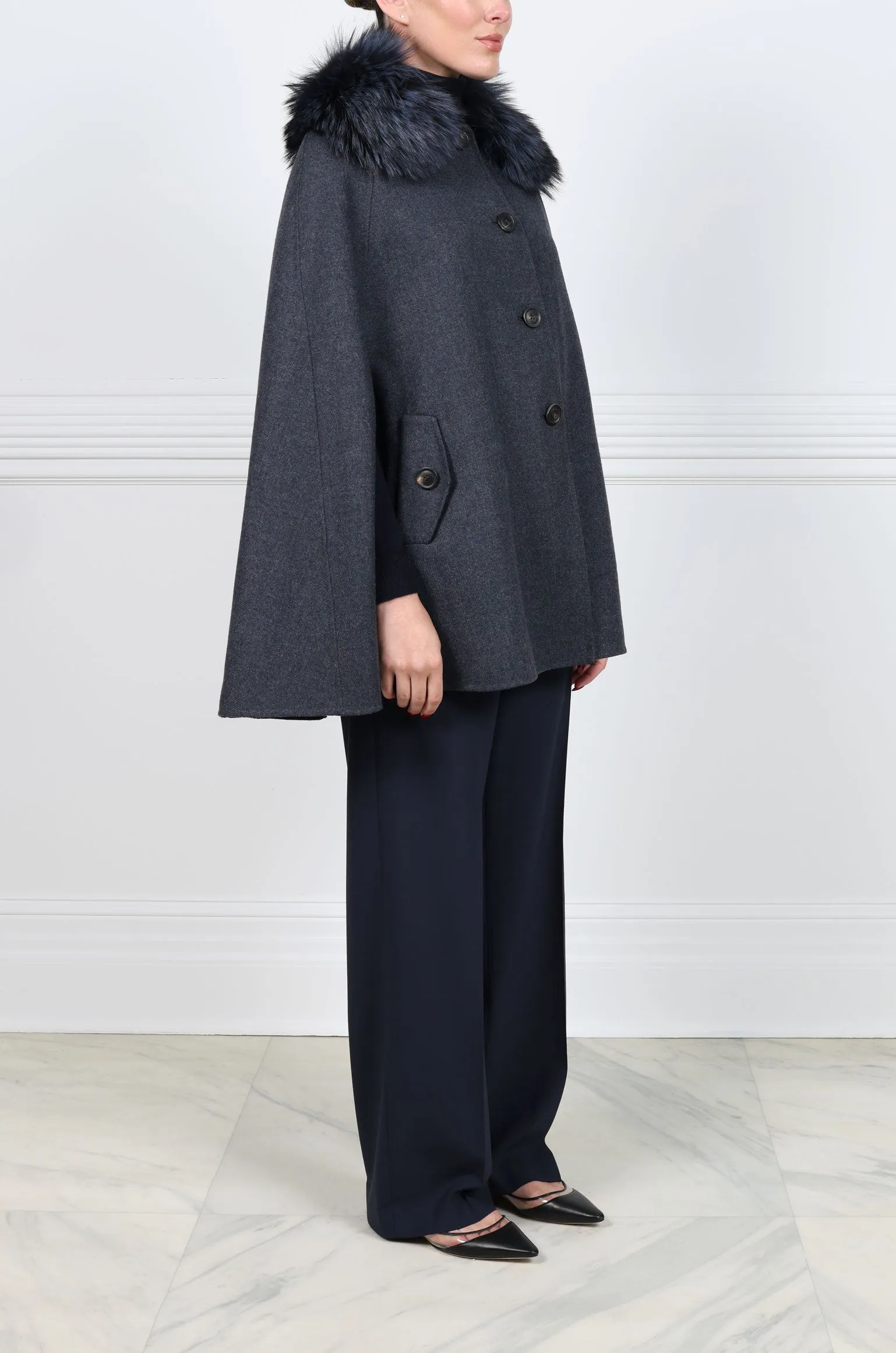 The Charleston Woven Cape with Fur Collar