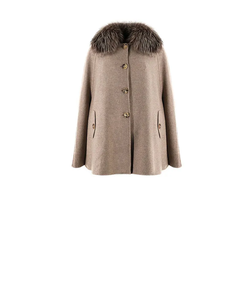 The Charleston Woven Cape with Fur Collar