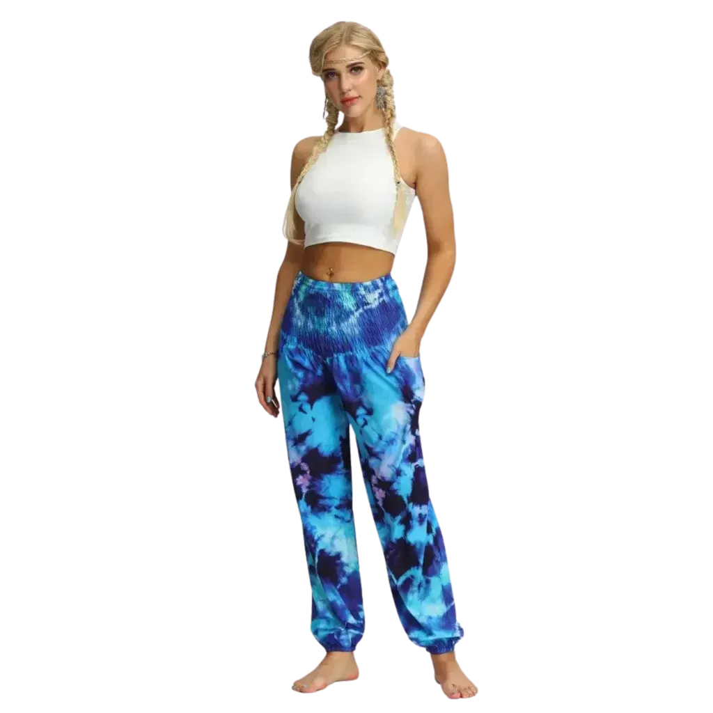 TIE DYE SMOCKED ALADDIN PANTS FOR LADIES FOR YOGA & FESTIVALS