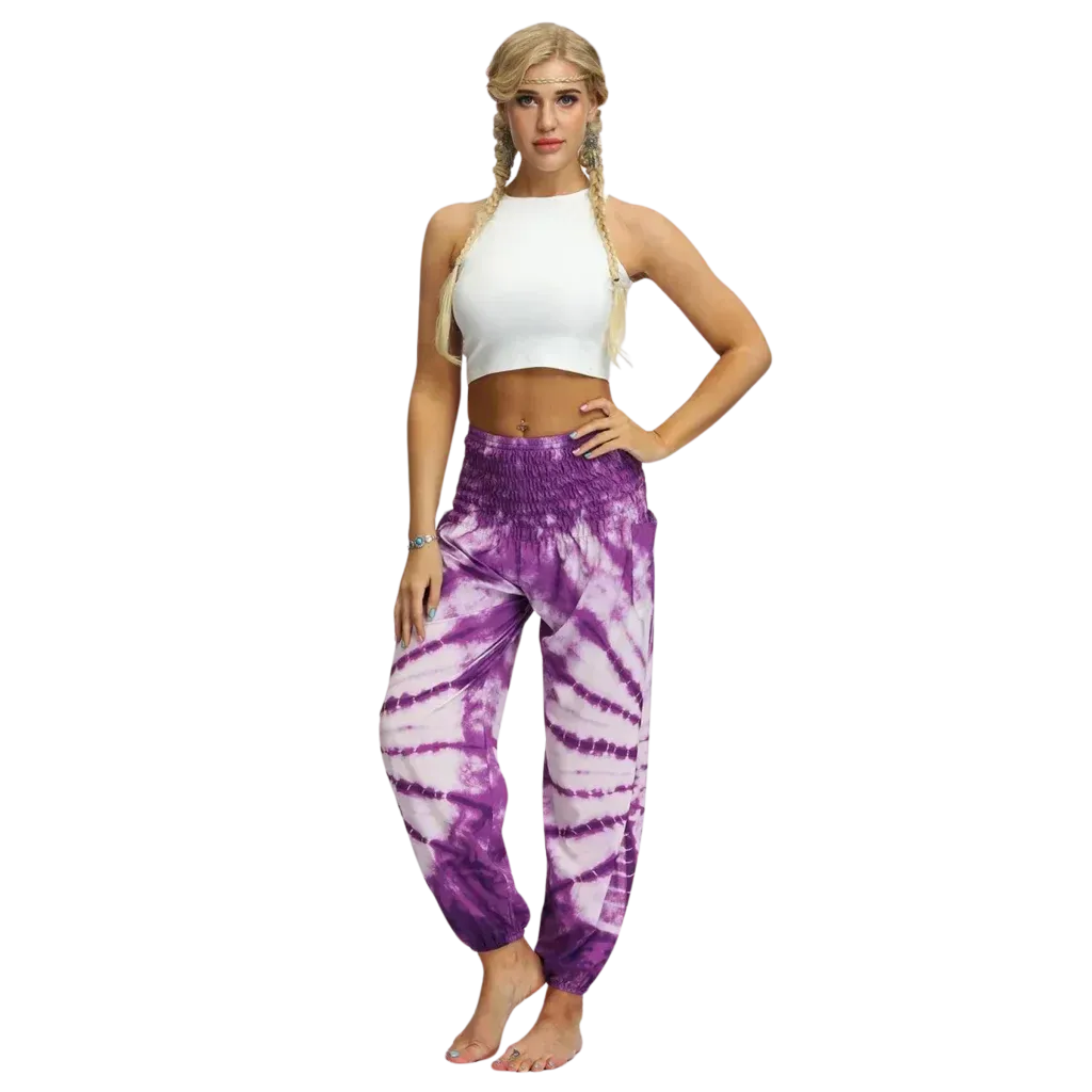 TIE DYE SMOCKED ALADDIN PANTS FOR LADIES FOR YOGA & FESTIVALS