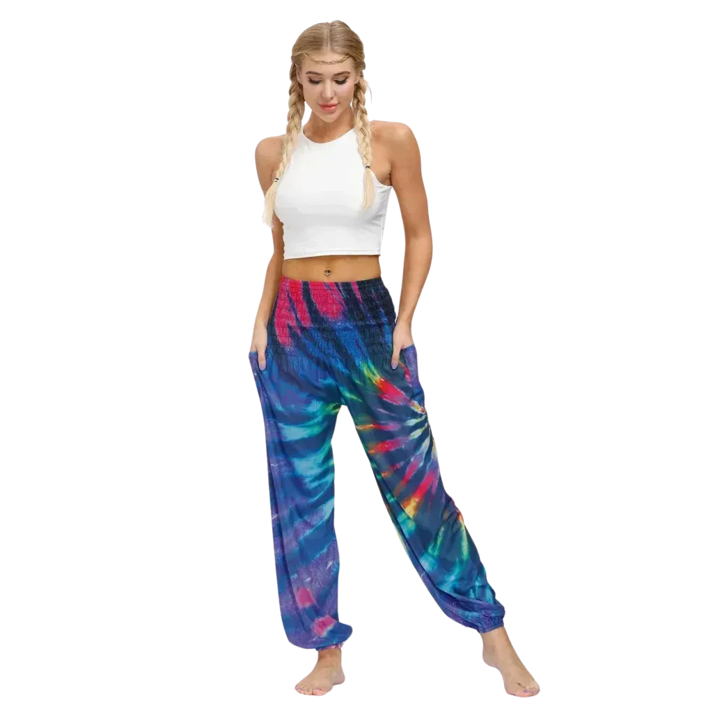 TIE DYE SMOCKED ALADDIN PANTS FOR LADIES FOR YOGA & FESTIVALS