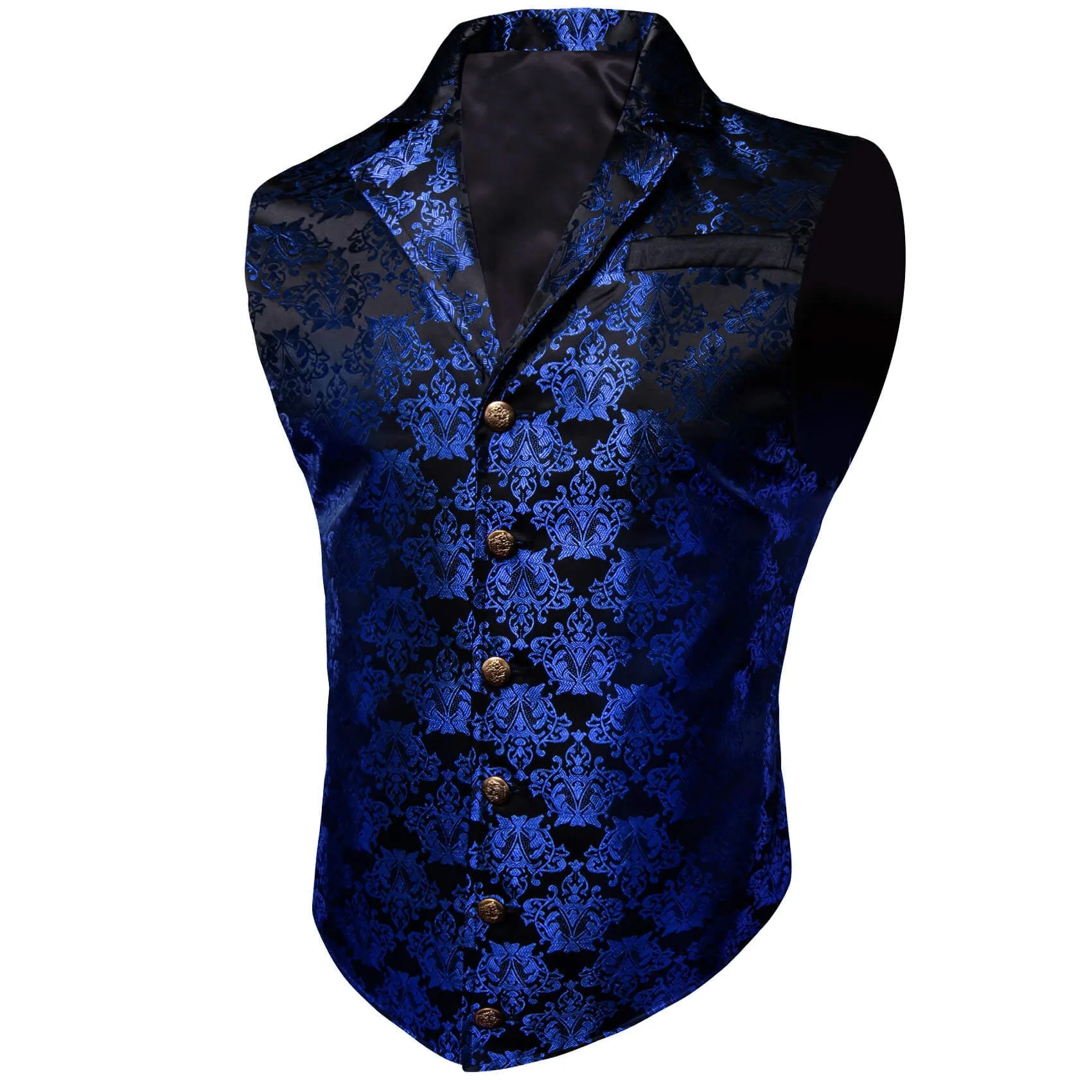 Ties2you Men's Vest Black Medium Blue Jacquard Floral Silk Suit Vest