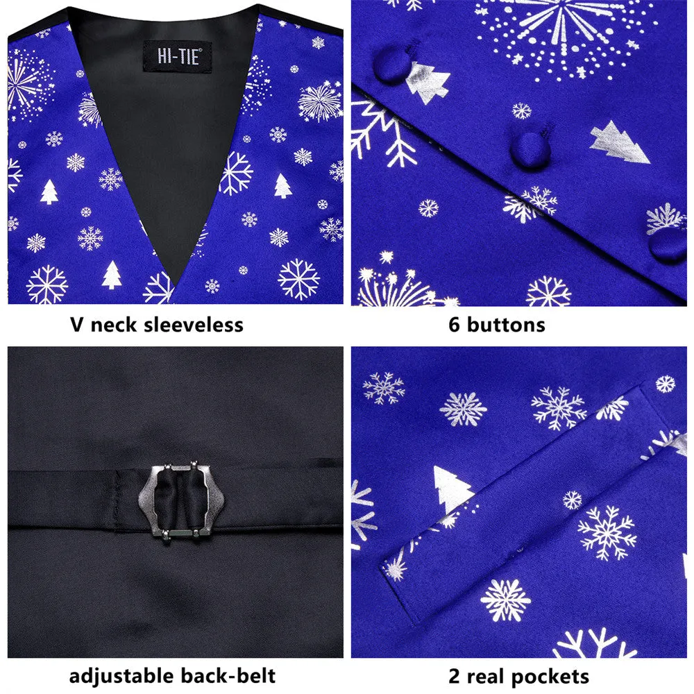 Ties2you Men's Vest Blue Silver Christmas Elements Silk Vest Necktie Bow Tie Handkerchief Cufflinks Set