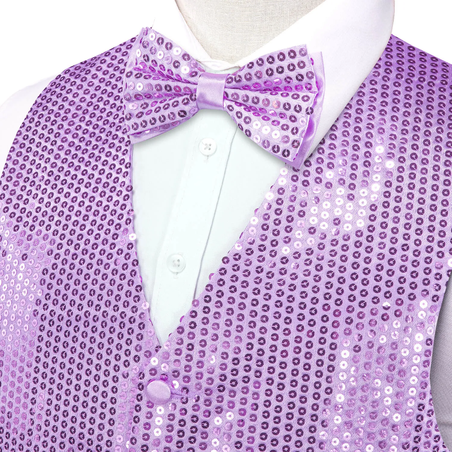 Ties2you Men's Vest Shining Lavender Purple Sequins Vest Bow Tie Set