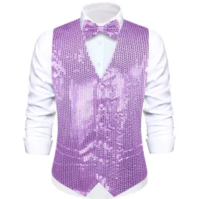 Ties2you Men's Vest Shining Lavender Purple Sequins Vest Bow Tie Set